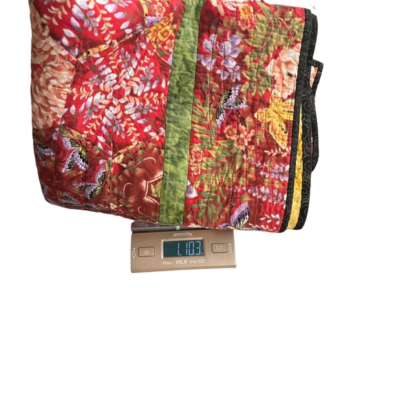 Handmade Kaleidoscope Floral Butterfly Quilt Red Green 58x56 One Block Wonder - Picture 8 of 8